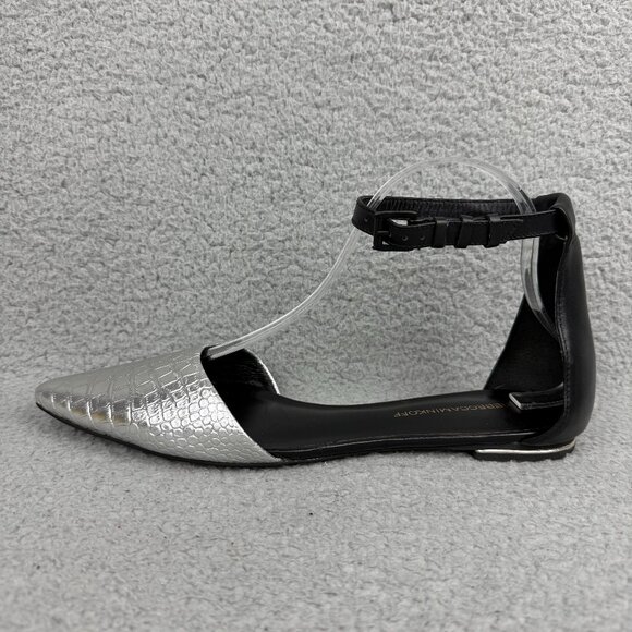 Rebecca Minkoff Flats Womens 10 Shoes Silver Black Crocodile Print Strap Sandals - Picture 2 of 11